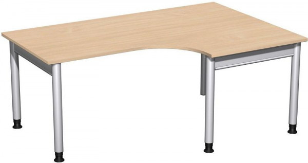 Bureau PC geramöbel droit, réglable en hauteur, 1800x1200x680-820, hêtre/argent, N-657309-BS