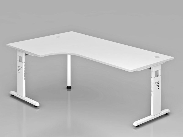 Table d'angle Hammerbacher pied C 200x120cm 90° blanc/blanc, forme d'angle 90°, peut être montée à gauche ou à droite, hauteur de travail 65-85 cm, VOS82/W/W