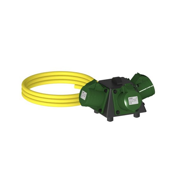 ELSPRO Vollgummi-Sicherheitsverteiler Baureihe CELLE, Zuleitung: 3 m CEE 16 A, Ausgang: 3 CEE 16 A 301-500 Hz, 1001109