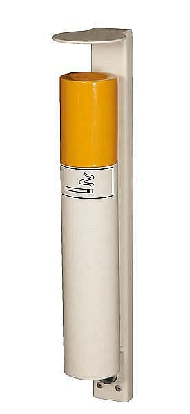 Cendrier mural Renner avec toit aspect cigarette, 1 litre, avec rail de montage, galvanisé à chaud, revêtement par poudre, jaune maïs/blanc signalisation, 7061-01 1006/9016