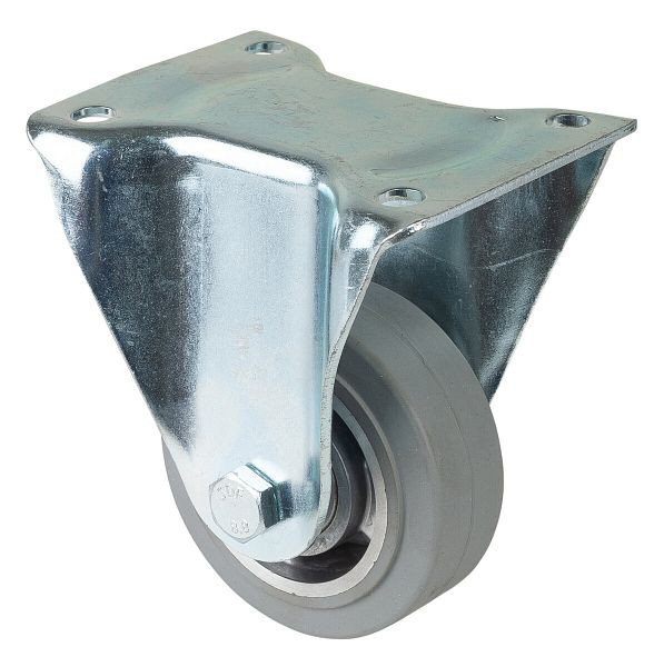 Roulette robuste BS Wheels, roulette fixe, largeur de roue 40 mm, Ø roue 100 mm, capacité de charge 150 kg, bandages élastiques gris, aluminium, roulements à billes, N110.B83.100