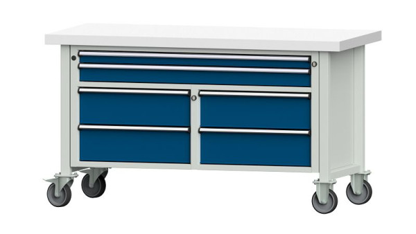 Établis ANKE établi à caissons, modèle 255 V, 1500 x 700 x 850 mm, RAL 7035/5010, KSP 50 mm, mobile, 304.166