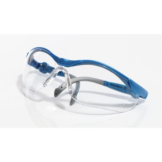 Lunettes de sécurité ELMAG incolore bleu/gris, PC2mm anti-rayures et anti-buée, branches réglables en longueur et en inclinaison, 57376