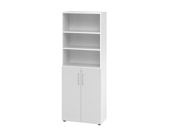 Armoire combinée Hammerbacher 6OH avec portes 3OH 968T3, corps : blanc / façade : gris, 80x41,7x215,6 cm (LxPxH), serrure arrière, poignée en métal BS, V968T3/W/5/BS