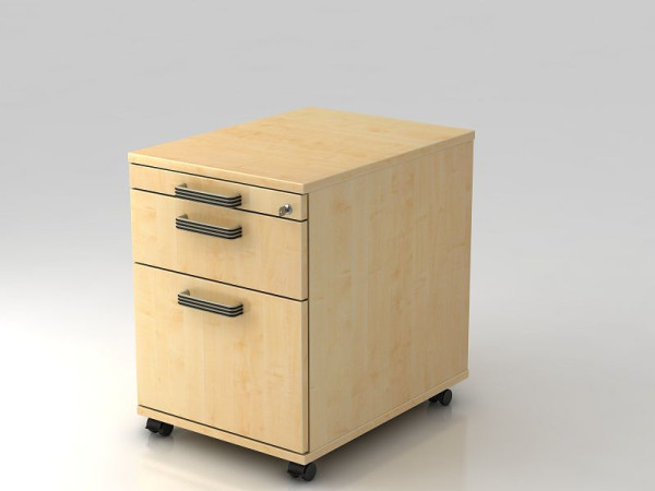 Conteneur roulant Hammerbacher 58cm, 1 tiroir, 1HR, poignée bande de verrouillage érable, 42,8x58x59 cm, 1/3/6 U, VAC20/3/3/SG