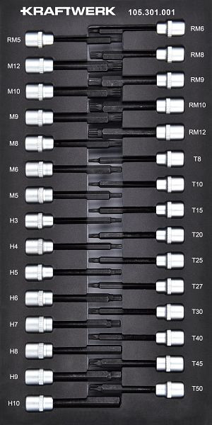 Kraftwerk BASIC LINE EVA Douille pour tournevis 3/8", version longue, 20x40 cm, 30 pièces, 105.301.001