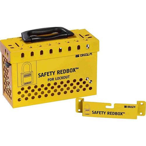 Coffret de sécurité groupe DENIOS REDBOX, jaune, avec support mural, 311814