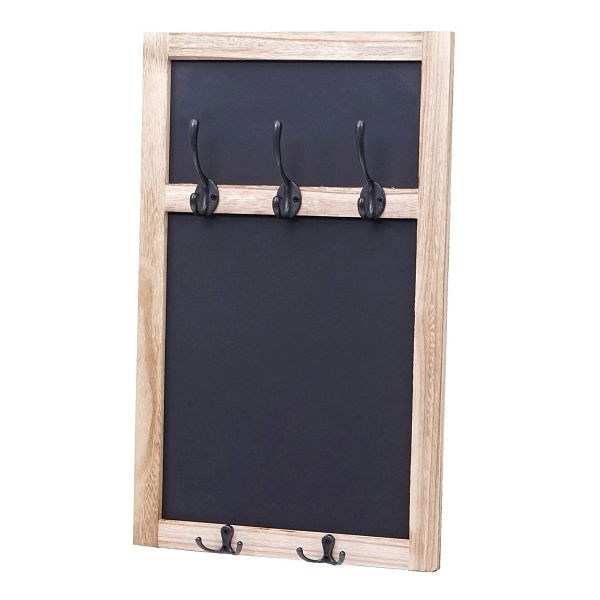 Porte-manteau mural Mendler HWC-C51, porte-manteau tableau noir tableau mural, 5 crochets 55x34cm, brun naturel, 61940
