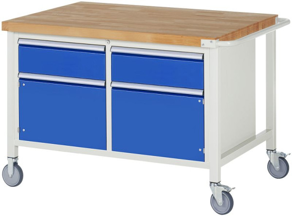 Établi mobile RAU série 8000, conteneur à double fond (2x tiroir, 2x porte battante), 1250x880x900 mm, 05-8466A2-129B4S.11