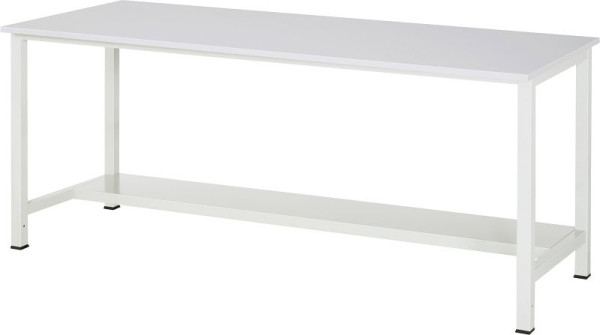 Table de travail RAU série 900, L2000xP800xH825mm, plan de travail EGB recouvert de résine mélamine, épaisseur 28mm, avec étagère en bas, profondeur 320mm, 03-900-3-ME28-20.12