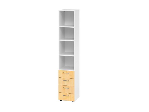 Armoire combinée Hammerbacher 6OH, 4 tiroirs 964S4 BS, corps : blanc / façade : érable, 40 x 41,7 x 215,6 cm (LxPxH), 4 tiroirs, poignée métallique BS, V964S4/W/3/BS