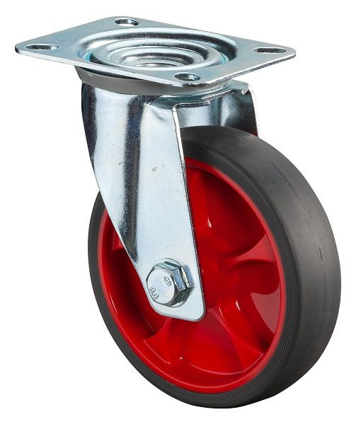 Roulette de transport pivotante BS Rollers, roue en caoutchouc thermoplastique, pneu gris, roulement à rouleaux, plaque, diamètre : 125 mm, pack : 2 pièces, L400.B44.126.03