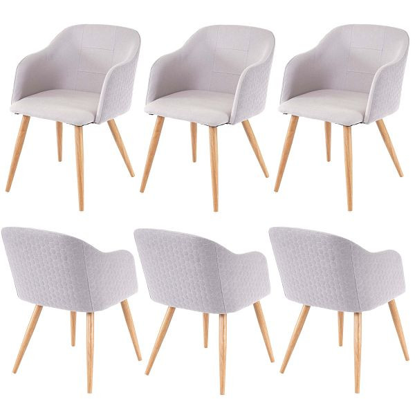 Mendler HWC-D71 ensemble de 6 chaises de salle à manger, chaises de cuisine, design rétro, accoudoirs en tissu/textile, gris-gris clair, 3x64190