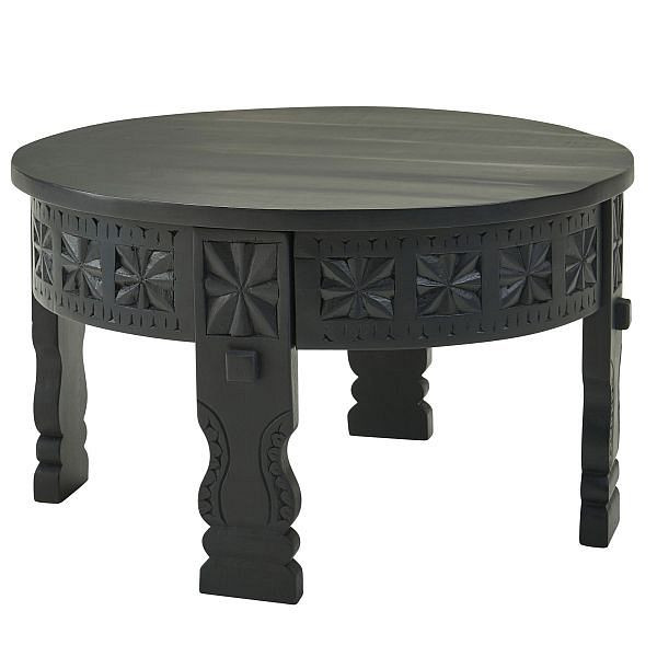 Wohnling Design Table basse ronde en bois massif de manguier noir 60 x 36 x 60 cm, WL6.349