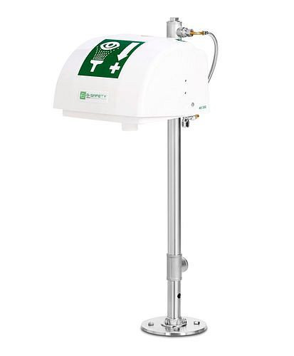 Douchette oculaire B-SAFETY avec bac collecteur et couvercle, tube vertical en acier inoxydable, montage au sol, BR 852095, DVGW, 305255
