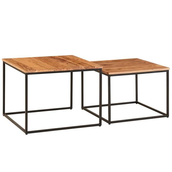 Wohnling Table de Salon Lot de 2 Tables d'appoint en Bois d'acacia Massif/Métal Table Basse Design carrée avec Pieds en métal Table de canapé WL6.364