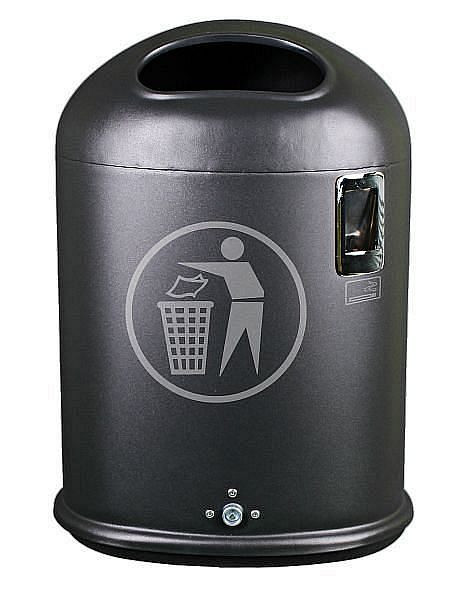 Poubelle ovale Renner, environ 45 L, avec vidage par le bas, cendrier au design chromé, avec rail, clé, galvanisé, revêtu, vert émeraude, 7035-10PB 6001