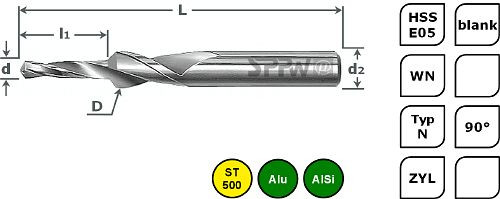 Foret étagé SPPW HSS-E05 90° L : 110x30 Ø8,4x16,4 - M8, 1234300800