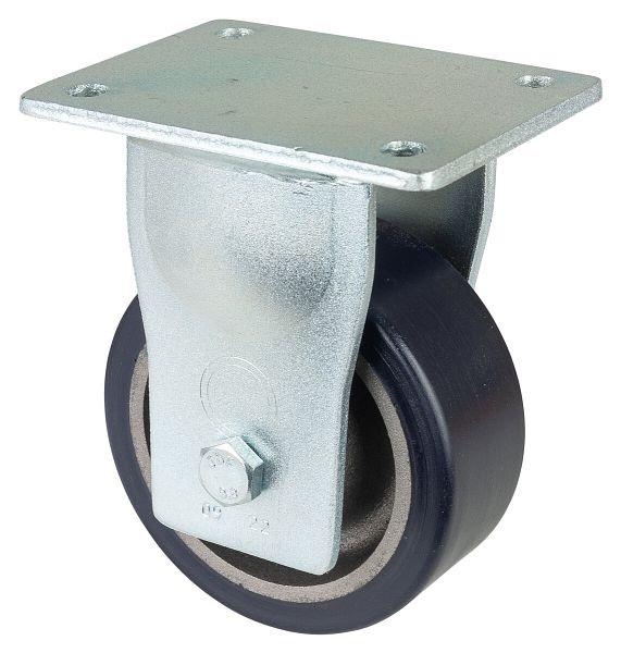 Roues BS Roulette robuste, roulette fixe, largeur de roue 50 mm, Ø roue 125 mm, capacité de charge 400 kg, polyuréthane coulé 78 Shore A, fonte, roulement à billes, RR110.C11.125