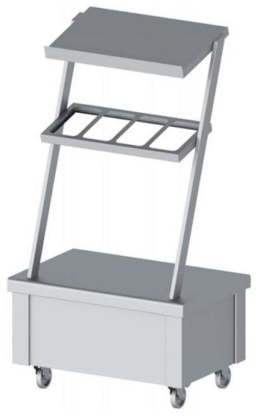 Élément neutre Stalgast avec étagère supérieure et distributeur de couverts, mobile 860x575x1580 mm pour systèmes de distribution de nourriture, ZS08116