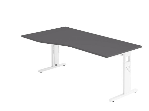Bureau Hammerbacher pied C 180x100/80cm graphite/blanc, hauteur de travail 65-85 cm, VOS18/G/W