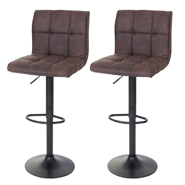Mendler ensemble de 2 tabourets de bar HWC-B13, tabouret de comptoir de bar, imitation daim, marron foncé vintage, 60076