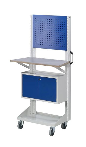 Panneau de base, plan de travail et armoire en métal perforé ANKE; 800x450x1950mm; avec 1x panneau en tôle perforée; 1x plan de travail KSP; 1x armoire suspendue, 962.084