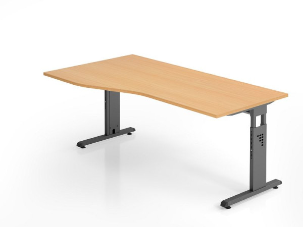 Bureau Hammerbacher OS18, 180 x 100/80cm, plateau : hêtre, épaisseur 25 mm, chant ABS 2 mm, forme libre, montage possible à gauche ou à droite, VOS18/6/G