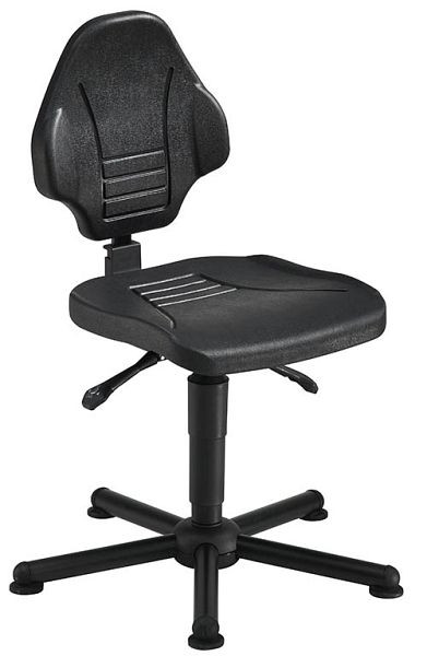 Siège de travail pivotant Bedrunka+Hirth avec patins, hauteur d'assise 480 - 620 mm, capacité de charge 170 kg, assise : PU noir, 05.93.32
