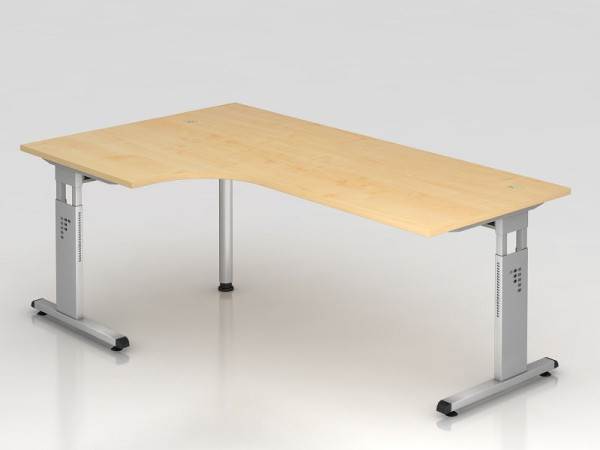 Table d'angle Hammerbacher pied C 200x120cm 90° érable/argent, forme d'angle 90°, peut être montée à gauche ou à droite, hauteur de travail 65-85 cm, VOS82/3/S