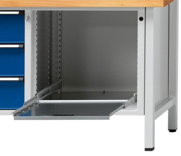 Tablette coulissante ANKE; 500 x 540 mm (LxP); RAL 7035; Hauteur réglable par incréments de 30 mm; Largeur du boîtier série V 660 mm; 100% extensible; 100 kg de charge utile, 903.715