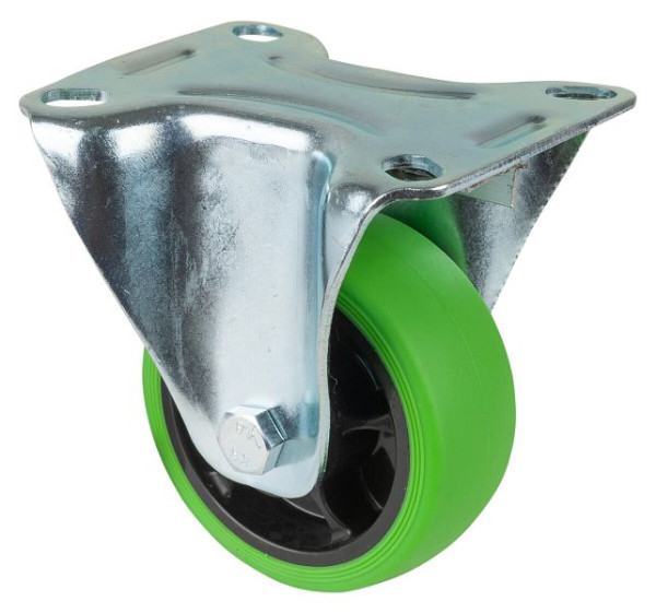 Rouleaux de transport à rouleaux fixes BS, roue en caoutchouc thermoplastique, pneu vert, roulement à rouleaux, plaque, diamètre : 80 mm, paquet : 4 pièces, L410.B44.081.04