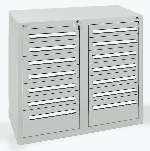armoire à tiroirs émoussés série T-100/35-2, RAL 7035/7035, 14 tiroirs (12x100, 2x200mm), 8152207