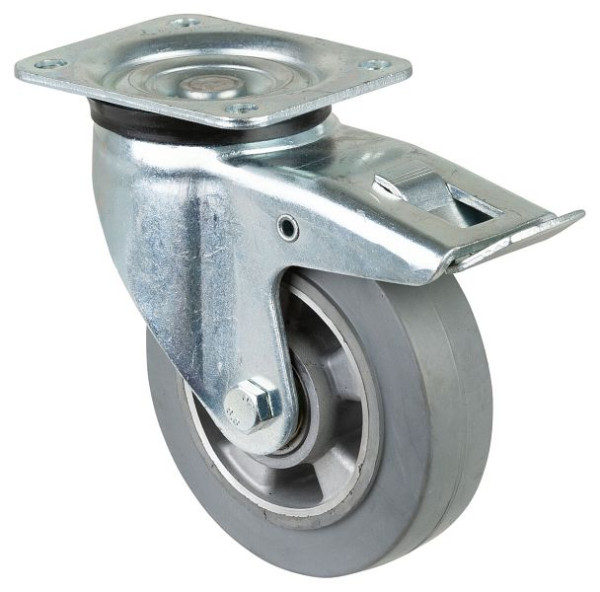 BS Rolls Roulette robuste avec frein, largeur 50 mm, Ø160 mm, jusqu'à 300 kg, bandages élastiques gris, corps de roue en aluminium, roulements à billes, L620.B83.160