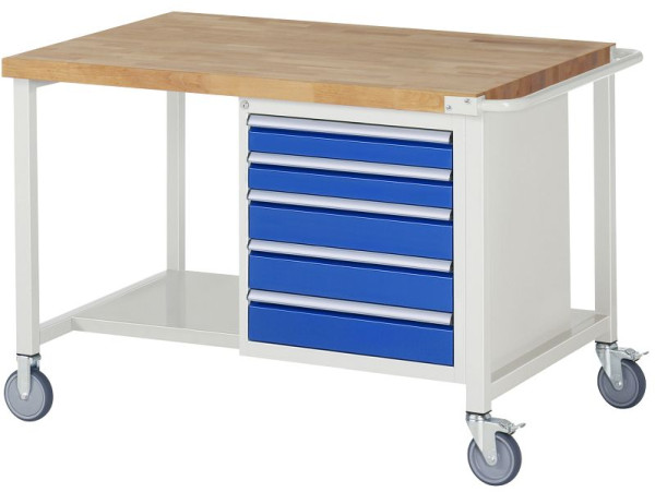 Etabli mobile RAU 8000 - modèle 8171, L1250 x P900 x H880-1080 mm, base système L1245 x P850 mm, 5 tiroirs, 05-8171A6-129B4H.11