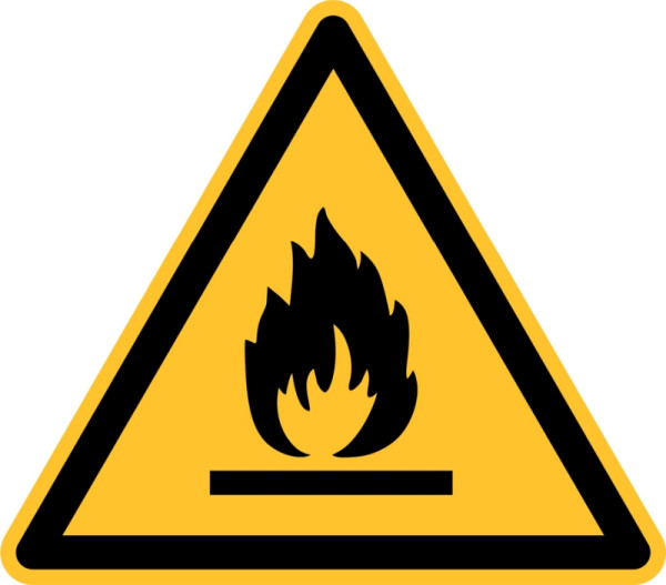 Panneau d'avertissement Eichner "Substances inflammables", longueur de côté 10 cm, aluminium gaufré, épaisseur 0,4 mm, 9225-12054-010