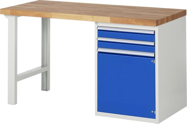 Etabli RAU série 7000 - modèle 7503-1, L1500 x P700 x H890 mm, base système L1500 x P650 x H850 mm, avec 2 tiroirs et 1 porte, 03-7503A1-157B4M.11
