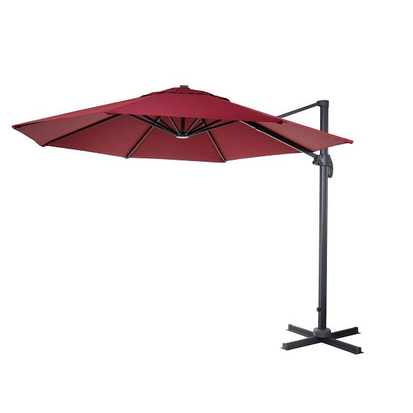 Mendler gastronomy parapluie feu tricolore HWC-A96, parapluie, rond Ø 3m polyester aluminium/acier 23kg, bordeaux sans support, rotatif, 138537+122472
