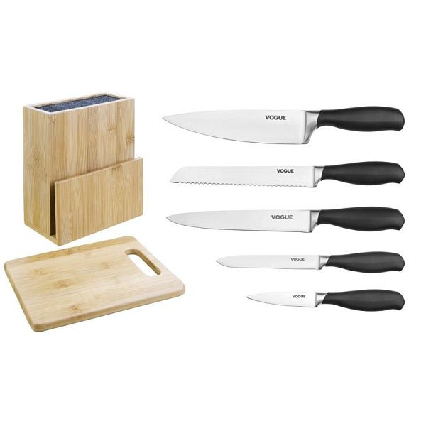 Vogue Prep Like A Pro Ensemble de 5 couteaux à prise souple avec bloc de couteaux et planche à découper, SA610