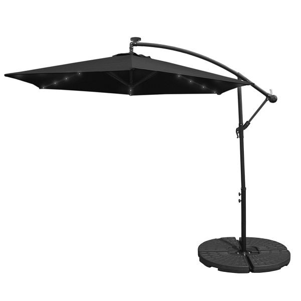 Parasol déporté LED Monster 300 cm avec pied en éventail, noir, 210106