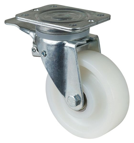 Roues BS Roulette robuste avec frein, largeur de roue 40 mm, Ø roue 150 mm, capacité de charge 600 kg, bande de roulement/corps de roue en plastique, roulement à billes, N120.B15.152