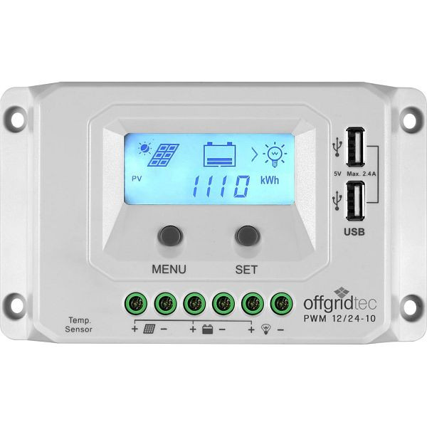 Contrôleur de charge Offgridtec PWM Pro, port USB 12V/24V 10A, 1-01-010910