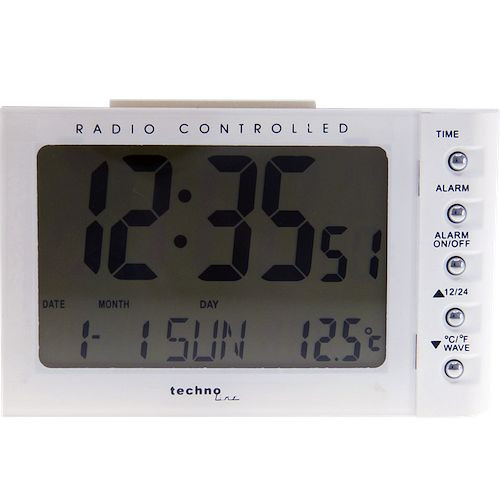 Réveil radio-piloté Technoline blanc, horloge radio-pilotée avec possibilité de réglage manuel, dimensions : 115 x 73 x 75 mm, WT 188 blanc