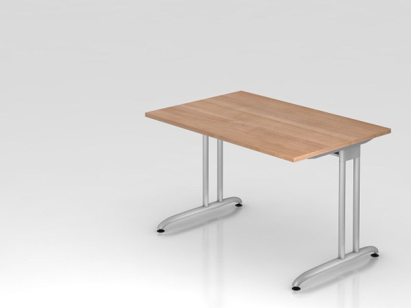 Bureau Hammerbacher pied C 120x80cm noyer, chemin de câbles horizontal, hauteur de travail 72 cm, VBS12/N/S