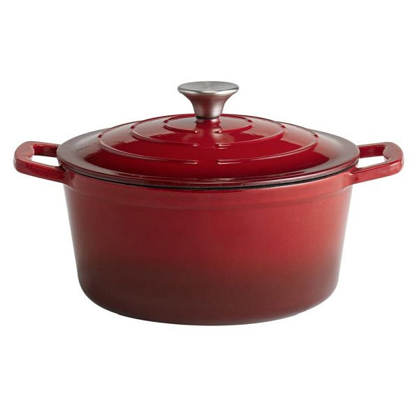 APS Marmite avec couvercle "5 ÉTOILES", faitout en fonte, compatible induction, passe au four, avec support de couvercle, Ø 25 cm, 4 litres, rouge, 88302
