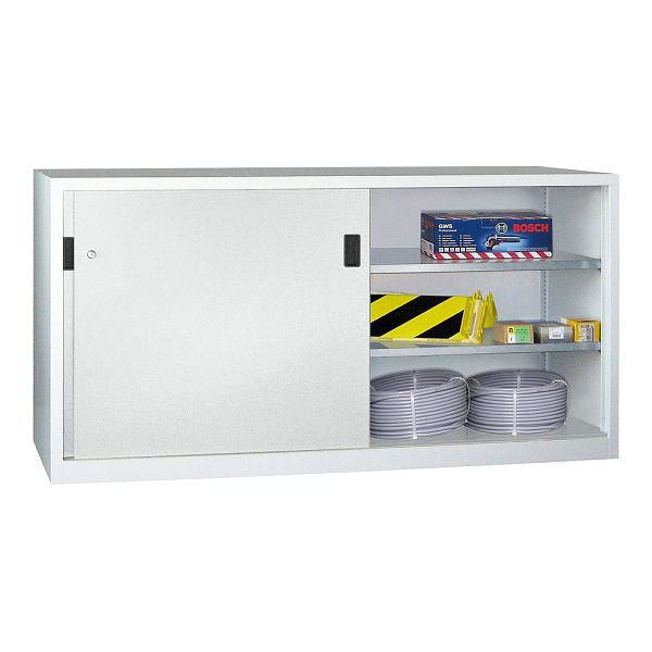 Armoire lourde portes coulissantes Pavoy 1000/2000/600, cloison centrale, 4 étagères galvanisées ; Serrure à cylindre à poussée rotative, 30330-200-600-910905