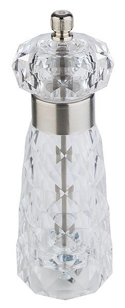 Moulin à sel APS -DIAMOND-, Ø 6 cm, hauteur : 18 cm, acrylique, acier inoxydable, mat, couleur : transparent, broyeur en acier inoxydable, 40554