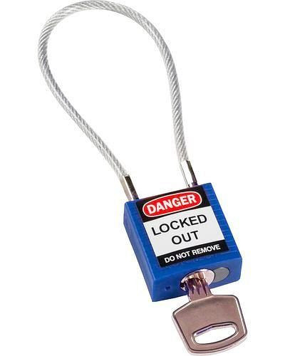 Serrure de sécurité compacte Brady, clé à division différente, avec support de câble 200 mm, bleu, 244330