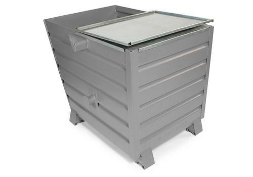 Conteneur universel pour produits en vrac DENIOS en acier, 650 litres, avec couvercle, gris, 174-062