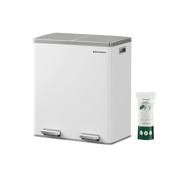 SONGMICS poubelle 60 litres (2 x 30 L) blanche, LTB60WT